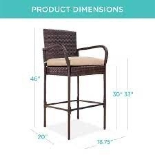 Set of 2 Indoor Outdoor Wicker Bar Stools w/ Cushion, Footrests, Armrests - Lot 497
