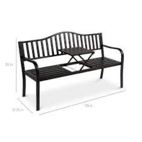 Steel Bench for Outdoor Patio and Garden w/ Pullout Middle Table - Lot 499