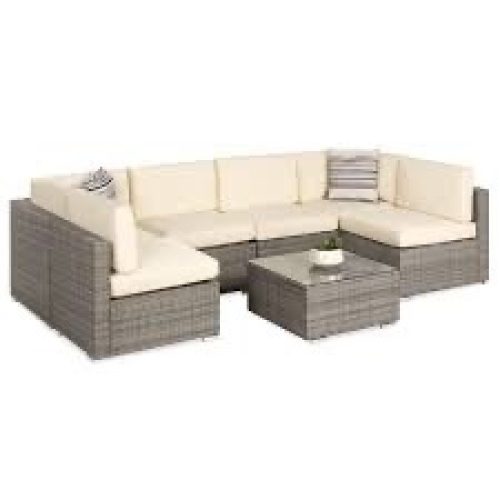 7-Piece Modular Wicker Sectional Conversation Set w/ 2 Pillows, Cover - Lot 520