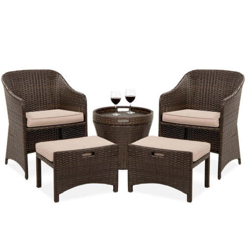 5-Piece Outdoor Wicker Bistro Set w/ Side Storage Table, No Assembly - Lot 501