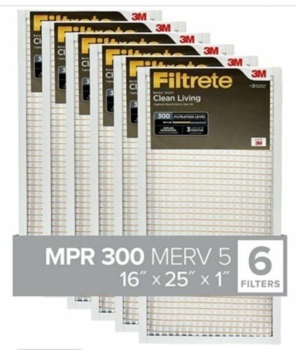 3M Filtrete 16x25x1 Furnace AC Air filter, 6pk, MPR 300 Basic Dust White, New, Retail - $46.40 - Lot 20