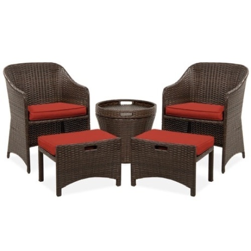 5-Piece Outdoor Wicker Bistro Set w/ Side Storage Table, No Assembly  - Lot 20