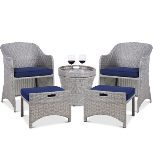 5-Piece Outdoor Wicker Bistro Set w/ Side Storage Table, No Assembly  - Lot 30