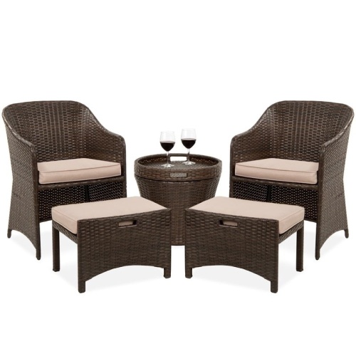 5-Piece Outdoor Wicker Bistro Set w/ Side Storage Table, No Assembly  - Lot 40