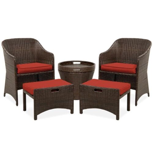 5-Piece Outdoor Wicker Bistro Set w/ Side Storage Table, No Assembly - Lot 86