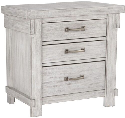 Brashland White Three Drawer Night Stand with Electrical Outlets & USB Charging Ports - Small Hole in Back  - Lot 101