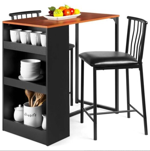 3-Piece Counter Height Kitchen Dining Table Set w/ Storage Shelves - Lot 191