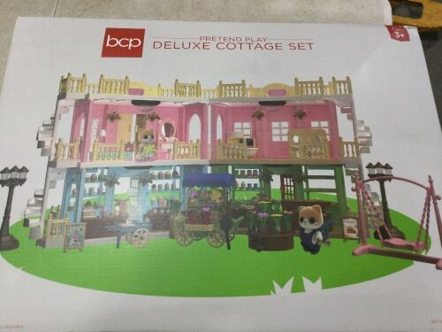 Deluxe Cottage Dollhouse Mansion Pretend Toy Playset w/ Tiny Critters - Lot 285