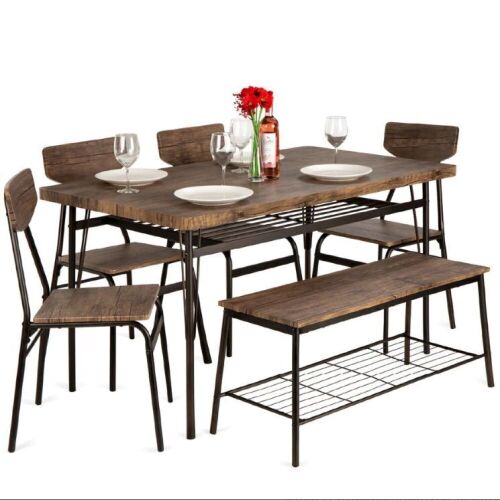 Lot of (3) 6-Piece Modern Dining Set w/ Storage Racks, Table, Bench, 4 Chairs, 55in - Uninspected  - Lot 438