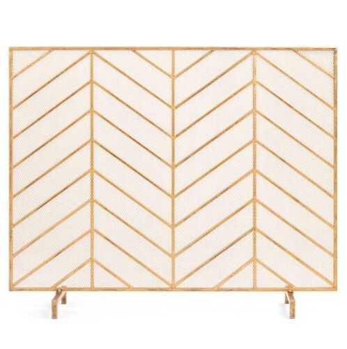Single Panel Iron Chevron Fireplace Screen w/ Antique Finish - 38x31in - Lot 1021