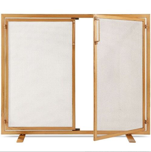 2-Door Wrought Iron Fireplace Screen w/ Magnetic Doors - 38.5x41in - Lot 1031