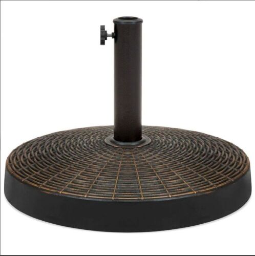 55lb Round Wicker Style Patio Umbrella Stand w/ Blackened Bronze Finish - Lot 1041