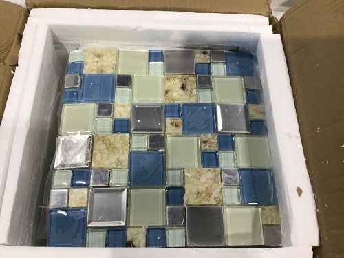 New Idea Tile Kitchen Bath Backsplash Accent Wall Decor TST Glass Metal Tile Marine Animals Icon Beach Style Inner Conch Sea Blue Mosaic Tiles TSTNB11 (Box of 10 Square Feet) - Lot 366