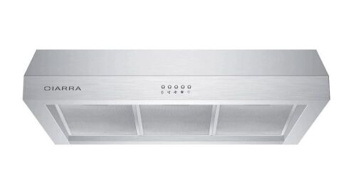CIARRA 30 Inch Under Cabinet Range Hood with Push Button Control, 3 Speed Exhaust Fan, 450 CFM, Stainless Steel, CAS75908A - Lot 865