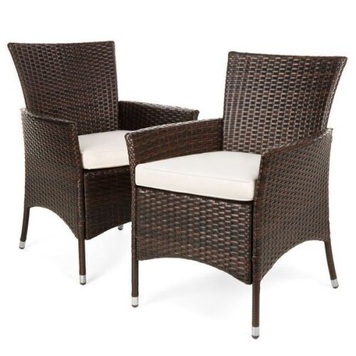 Set of 2 Handwoven Wicker Patio Dining Chairs w/ Water-Resistant Cushions - Lot 441