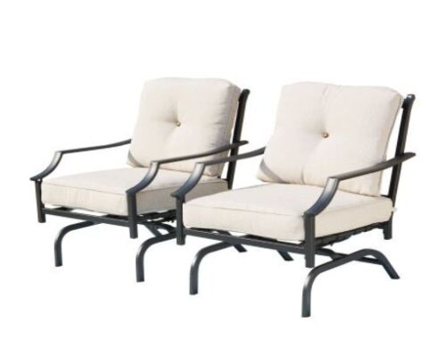 Metal Outdoor Rocking Chair With Beige Cushions, Set of 2 - Not in Original Box - Lot 196