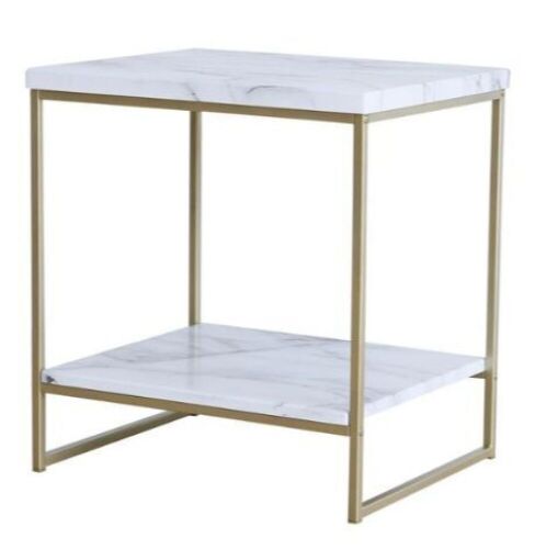Roomfitters Irenic Faux Marble Industrial End Table with Storage - Lot 974