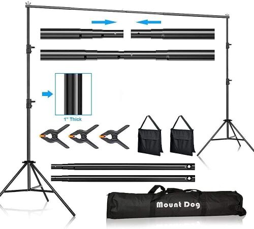 MOUNTDOG 10FT Adjustable Photography Background Stand Kit with Backdrop Clamps, 2 Sandbags, and Carrying Bag for Portrait & Studio Photography  - Lot 1013