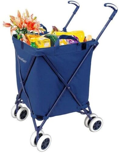 VersaCart Transit Folding Shopping and Utility Cart, Water-Resistant Heavy-Duty Canvas with Cover, Double Front Swivel Wheels, Compact Folding, Transport Up to 120 Pounds - Lot 1051