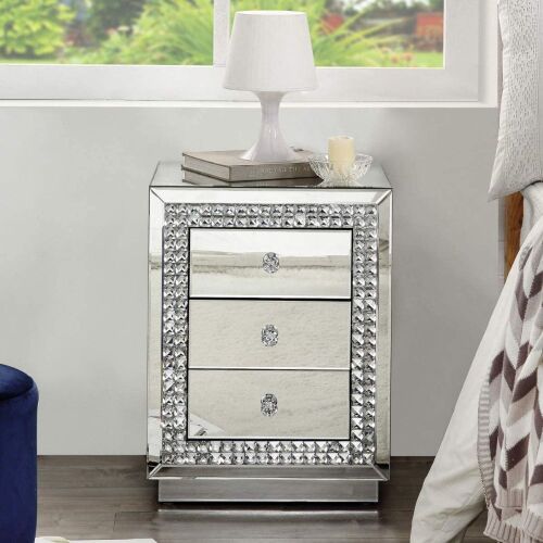 MIREO Mirrored Nightstand with 3-Drawers - Lot 181