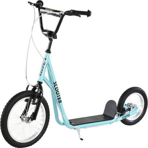 Aosom Teens Youth Kick Scooter Adjustable Handlebar Ride On Toy for 5+ w/ Front and Rear Dual Brakes Inflatable Wheels, Blue  - Lot 513