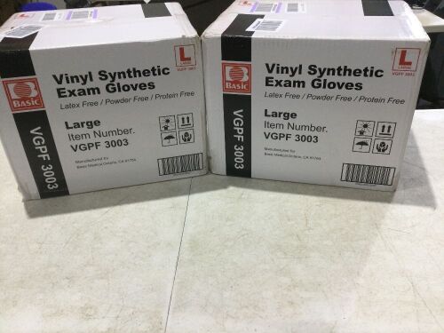 Lot of (2) Cases of Vinyl Synthetic Exam Gloves, Large - Lot 965