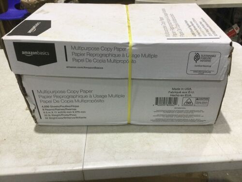 Amazon Basics Multipurpose Copy Printer Paper, 8.5 x 11 Inch 20Lb Paper - 8 Ream Case (4,000 Sheets), 92 GE Bright White  - Lot 629