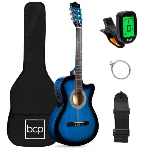 Beginner Acoustic Electric Cutaway Guitar Set w/ Case, Strap - 38in - Lot 988