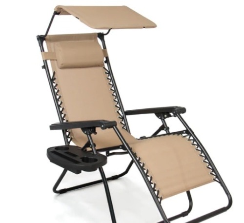 Folding Zero Gravity Recliner Patio Lounge Chair w/ Canopy, Side Tray,NEW - Lot 4