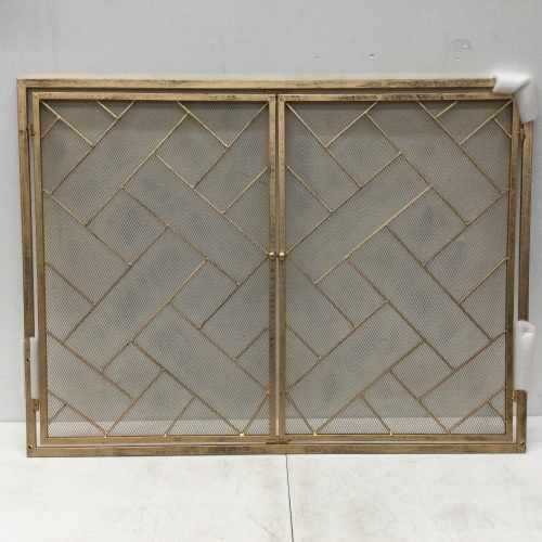2-Panel Wrought Iron Geometric Fireplace Screen w/ Magnetic Doors - 44x33in,APPEARS NEW - Lot 22