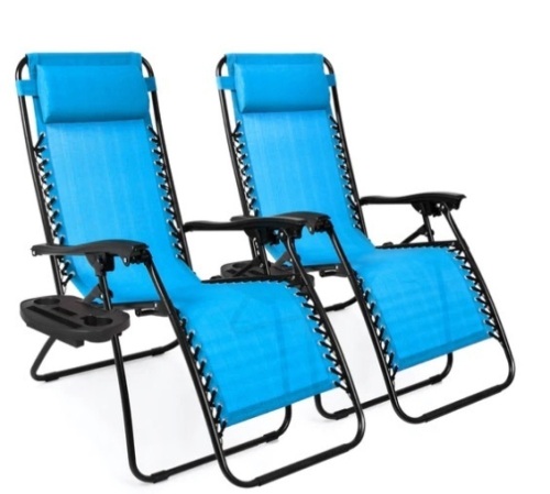Set of 2 Adjustable Zero Gravity Patio Chair Recliners w/ Cup Holders,NEW - Lot 37