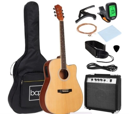 Beginner Acoustic Electric Cutaway Guitar Set w/ Case, Strap - 41in,APPEARS NEW - Lot 40