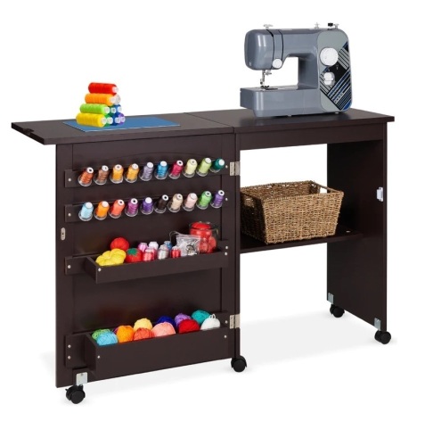 Folding Sewing Table Multipurpose Craft Station & Side Table w/ Wheels,E-COMMERCE RETURN  - Lot 42