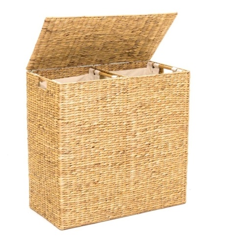 Extra Large Water Hyacinth Double Laundry Hamper Basket w/ 2 Liner Bags,E-COMMERCE RETURN - Lot 45