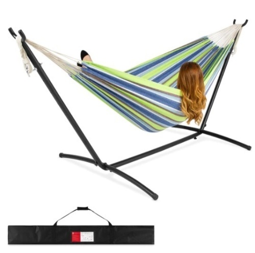 2-Person Brazilian-Style Double Hammock w/ Carrying Bag and Steel Stand,APPEARS NEW - Lot 55