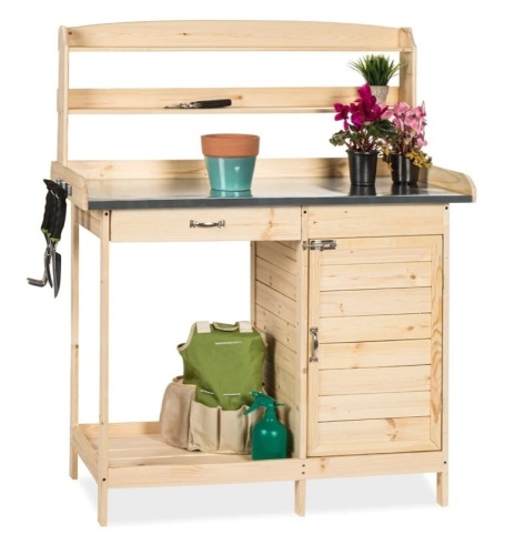 Garden Wooden Potting Bench w/ Metal Table Top - Natural,APPEARS NEW - Lot 71