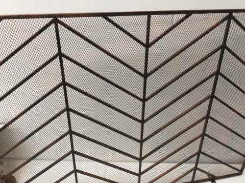 Single Panel Iron Chevron Fireplace Screen w/ Antique Finish - 38x31in,APPEARS NEW - Lot 144