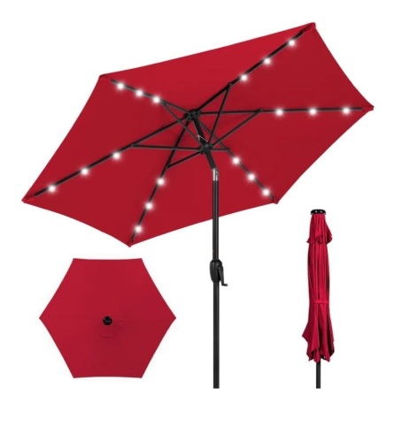 Outdoor Solar Patio Umbrella w/ Push Button Tilt, Crank Lift - 7.5ft,APPEARS NEW  - Lot 114