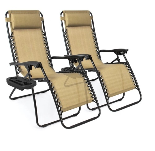 Set of 2 Adjustable Zero Gravity Patio Chair Recliners w/ Cup Holders,NEW - Lot 110