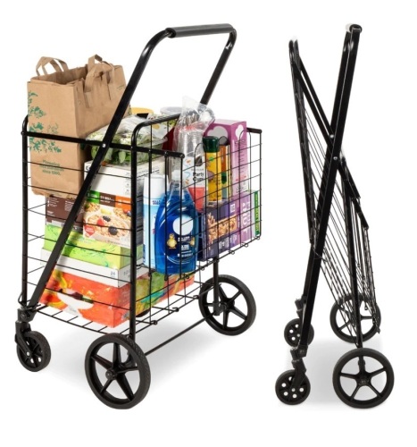 Folding Steel Grocery Cart w/ Double Basket, Swivel Wheels, 220lb Cap,APPEARS NEW - Lot 99