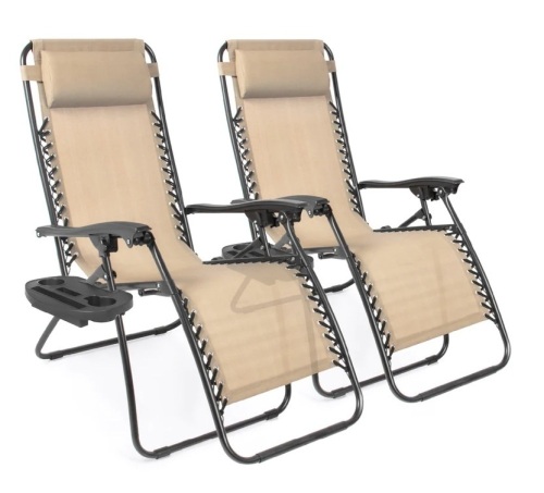 Set of 2 Adjustable Zero Gravity Patio Chair Recliners w/ Cup Holders,APPEARS NEW - Lot 95