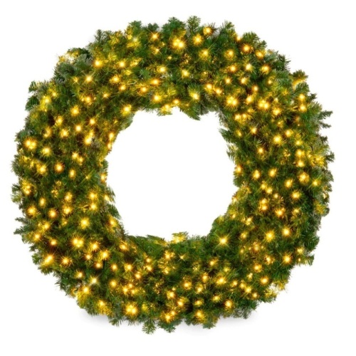 Pre-Lit Artificial Fir Christmas Wreath w/ LED Lights, Plug-In, PVC Tips,NEW - Lot 100