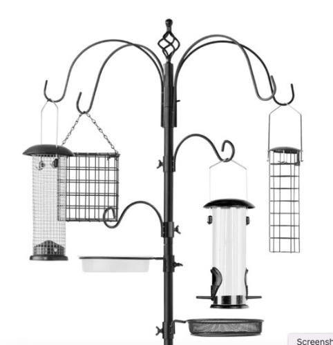 Bird Feeding Station, 6-Hook Steel Multi-Feeder Stand w/ 4 Feeders - 89in,APPEARS NEW - Lot 79