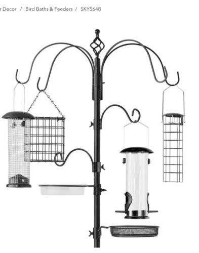Bird Feeding Station, 6-Hook Steel Multi-Feeder Stand w/ 4 Feeders - 89in,APPEARS NEW - Lot 90