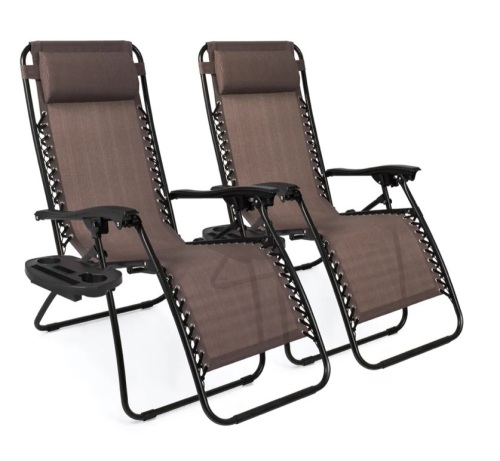 Set of 2 Adjustable Zero Gravity Patio Chair Recliners w/ Cup Holders,APPEARS NEW****BROWN - Lot 85