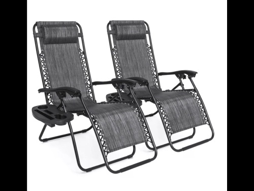 Set of 2 Adjustable Zero Gravity Patio Chair Recliners w/ Cup Holders,APPEARS NEW - Lot 86