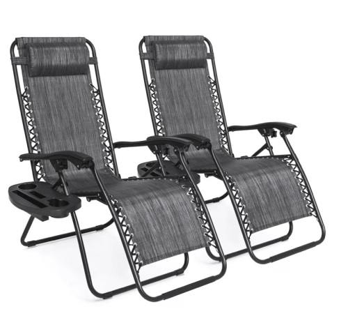 Set of 2 Adjustable Zero Gravity Patio Chair Recliners w/ Cup Holders,APPEARS NEW - Lot 87
