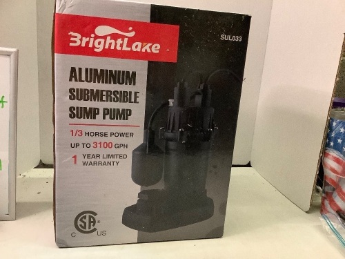Brighlake Aluminum Submersible Sump Pump, Appears New, Untested