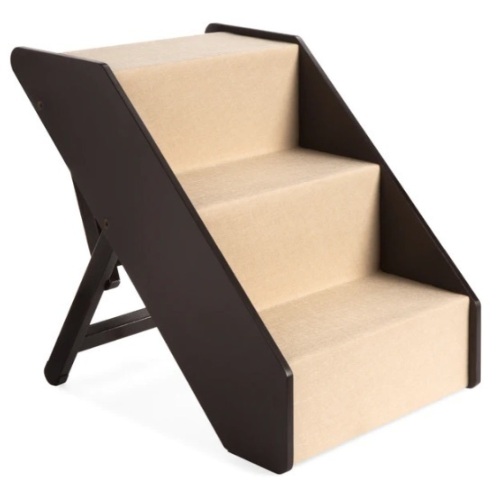 Foldable Adjustable, Non-Slip Wide Wooden Carpeted Pet Step Stairs, Appears New