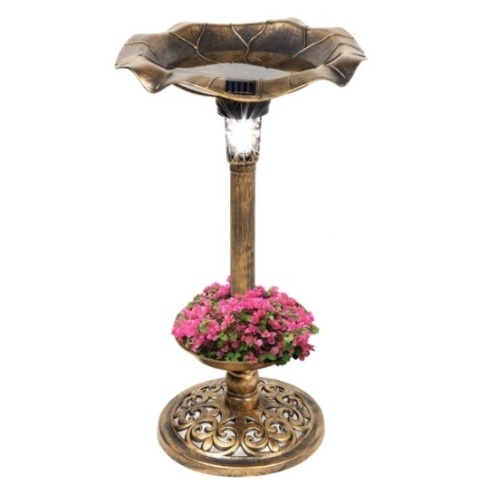 Solar Lighted Bird Bath w/ Planter, Appears New